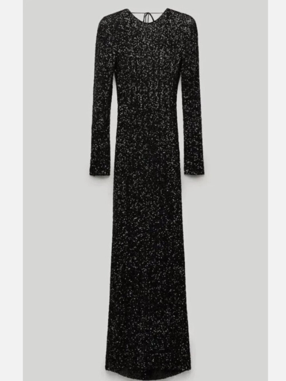 Zara Sequin Long Sleeve Elegant Shoulder Pad Black Long Dress Gown XS - Picture 4 of 11